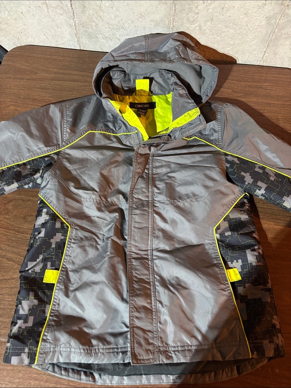 Cherokee Gray and Neon Yellow Kids Puffer Jacket